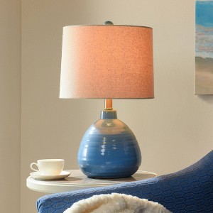 Cameron Ceramic Jug Lamp Seaside Storm Blue Finish - StyleCraft: Nautical Accent, Beige Linen Shade - 1 of 4