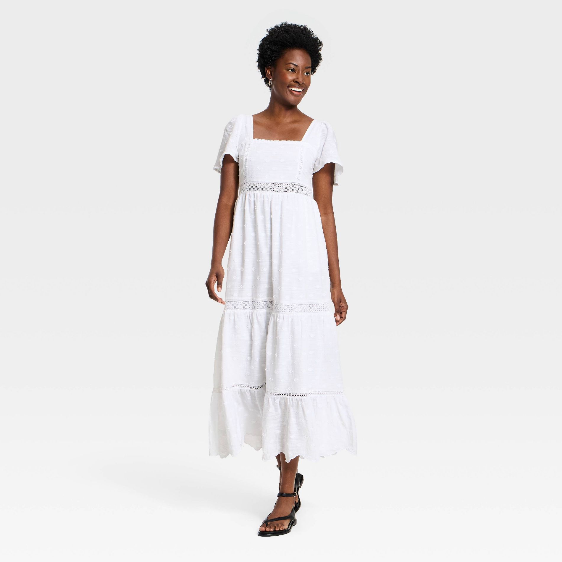 Women's Ruffle Short Sleeve Maxi Sundress - Universal Thread™ White