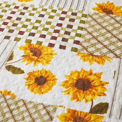 Acoinel Sunflower Patchwork Quilt Set - 3-Piece Reversible Bedspread with Pillow Shams, Queen Size Bedding(92"×96") — фото 6