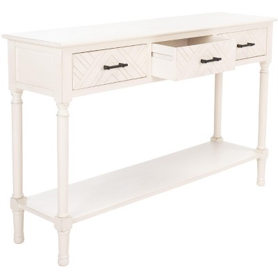 Distressed White Wooden Console Table with 3 Drawers and Storage Shelf