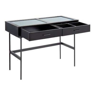 Emery Black Wood Metal Glass Console Table with Storage