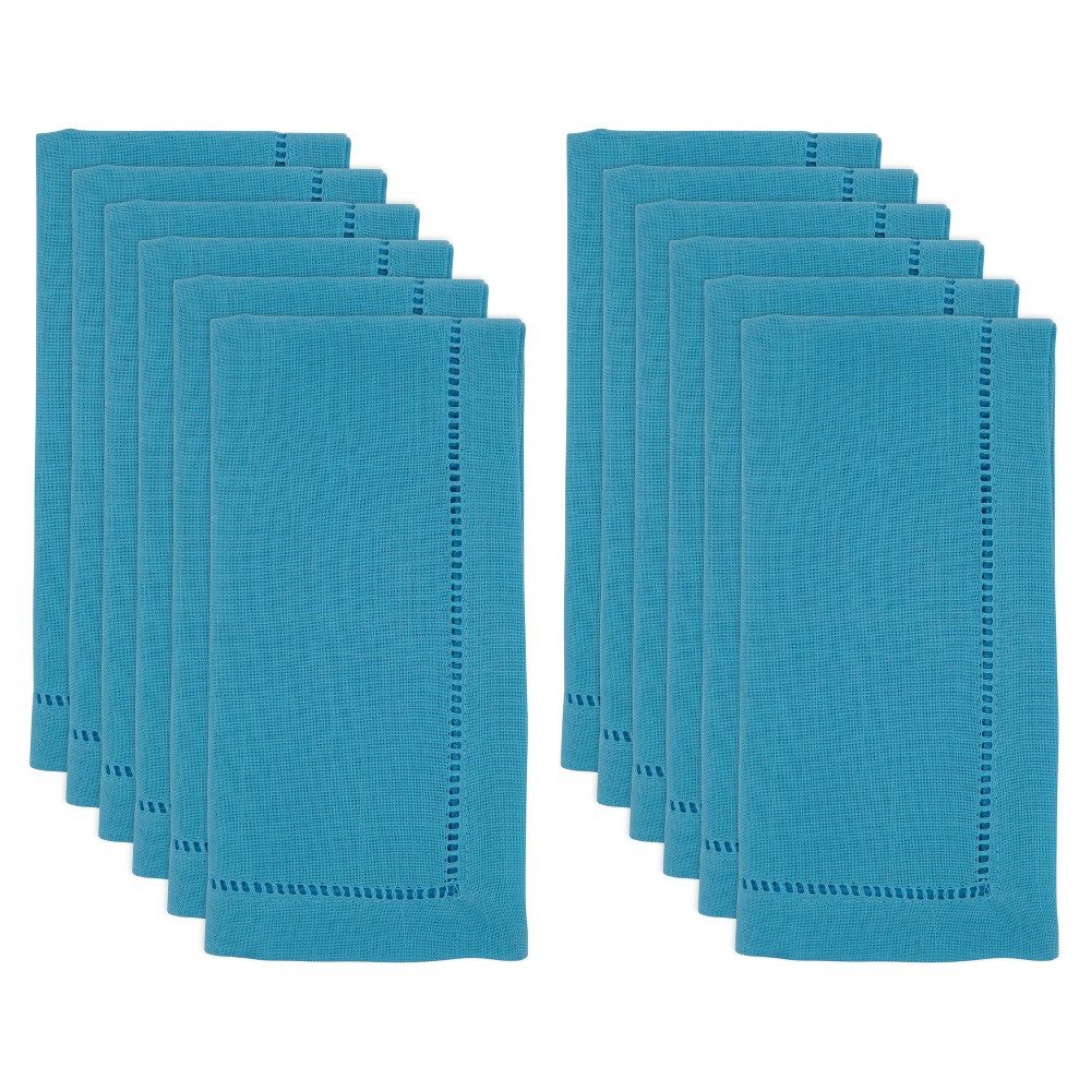 Photos - Other Accessories 20" 12pk Polyester Hemstitch Border Dinner Napkins Blue - Saro Lifestyle