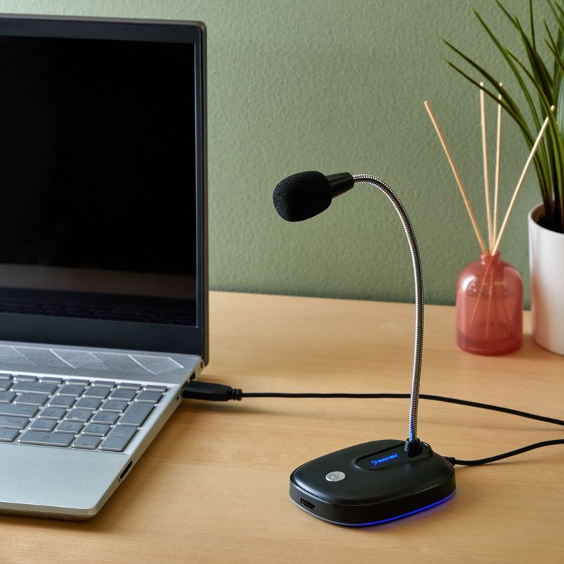 Insten Omnidirectional USB Microphone for Computer with Adjustable Gooseneck, RGB Lighting, 3.5mm Headphone Output, 2 of 9