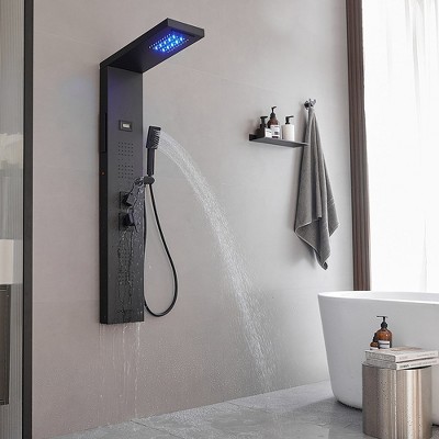 Matte Black 4-Jet Rainfall Shower Panel System with LED Light