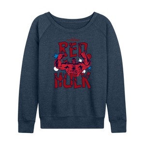 Women's - Marvel - Captain America Scribble Red Hulk Lightweight French Terry Wide Neck Long Sleeve Shirt - 1 of 4