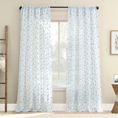 No. 918 1pc 50"x84" Briarwood Leaf Puff Print Textured Sheer Rod Pocket Curtain Panel Chambray