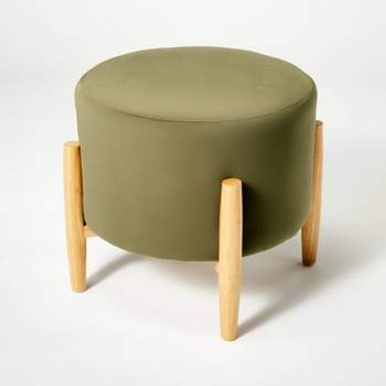 Elroy Round Velvet Ottoman with Wooden Legs - Threshold™ designed with Studio McGee
