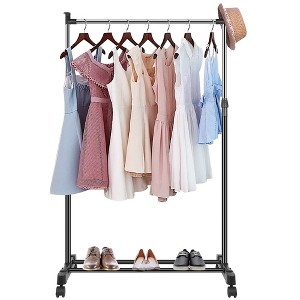 iMountek "Height Adjustable Foldable Garment Rack - 15kg/33lbs Capacity Clothes Stand with Wheels & Storage Shelf" Silver - 1 of 4