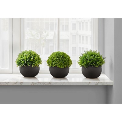 Artificial Plant, 5" Tall, Grass, Indoor, Faux, Fake, Table, Greenery, Potted, Set Of 3, Decorative, Green Plants, Black Pots