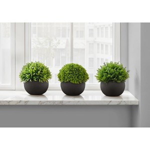 Artificial Plant, 5" Tall, Grass, Indoor, Faux, Fake, Table, Greenery, Potted, Set Of 3, Decorative, Green Plants, Black Pots - 1 of 1