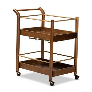 2 Tier Tahir Metal Mobile Bar Cart Brow/Gold - Baxton Studio - 1 of 4