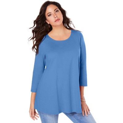 Roaman's Women's Plus Size Three Quarter Sleeve Swing Ultimate Tee