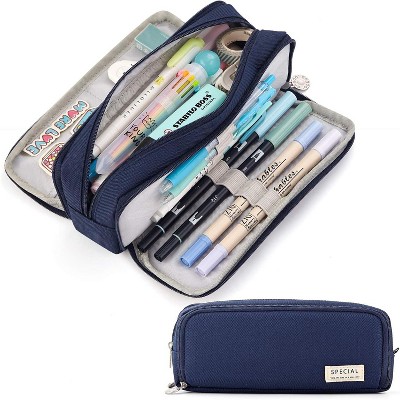 Paaaawaters Large Capacity Pencil Case 3 Compartment Pouch Pen Bag for School Teen Girl Boy Men Women (Pink)