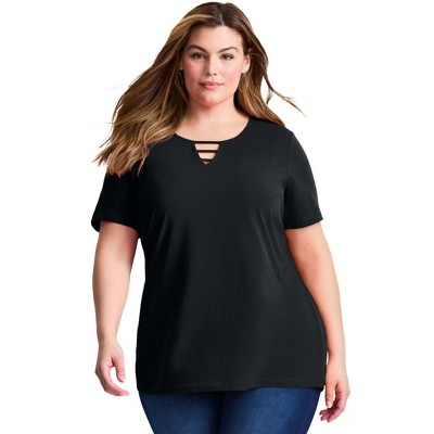 Avenue Women's Plus Size Triple Keyhole Short Sleeve Tee