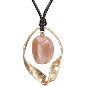 Leather and Wood Necklace Chunky Circle Pendant Boho Jewelry for Women - 1 of 4