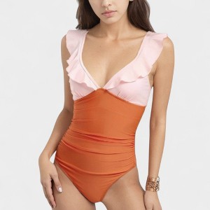 Anna-Kaci Swim Women's One Piece Swimsuit with Ruffle Shoulder Straps Deep V-Neckline and Front Ruched Detail - 1 of 4