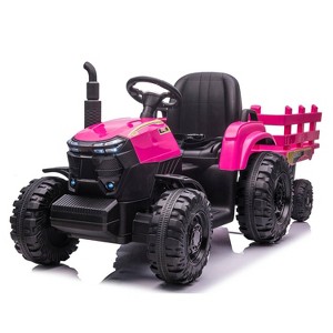 Jojoka 12V Kids Ride-On Tractor with Trailer, Electric Tractor with Dual Motors, LED Lights, USB/MP3, for Ages 3-6 - 1 of 4