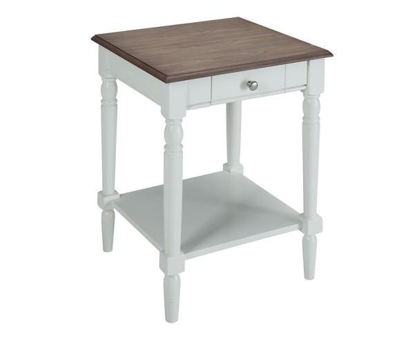 French Country End Table with Drawer and Shelf - Driftwood / White - Johar Furniture