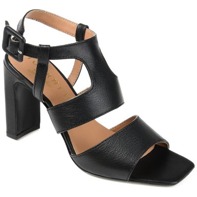 Journee Signature Womens Genuine Leather Beckie Block Heel Open Square Toe Sandals