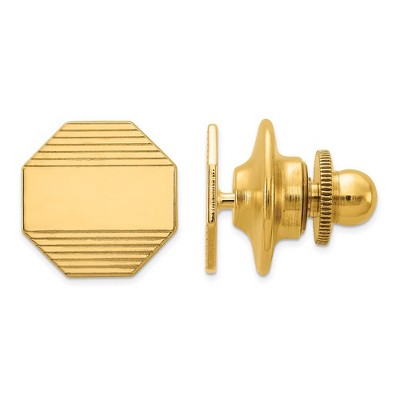 Black Bow Jewelry 14K Yellow Gold Small Grooved Striped Octagon Lapel or Tie Pin, 10mm