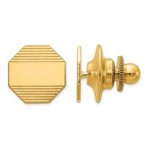 Black Bow Jewelry 14K Yellow Gold Small Grooved Striped Octagon Lapel or Tie Pin, 10mm - 1 of 3