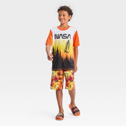 Boys NASA 2pc Pajama Set with Slide Sandals Orange 4 5