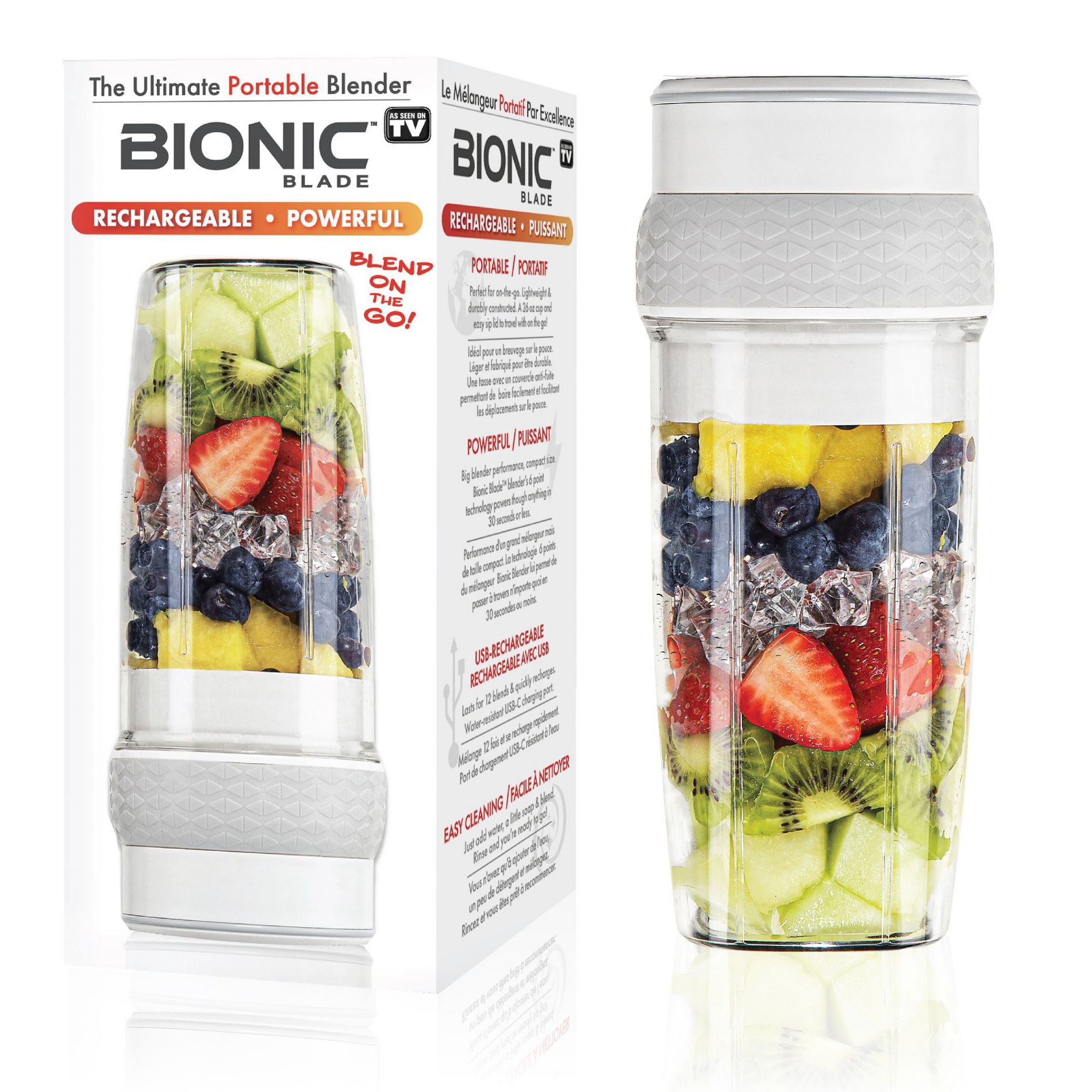 Bionic Blade Personal Portable Blender 16.5 Oz Cordless Rechargeable 18000 RPM Smoothie Shakes Blender White