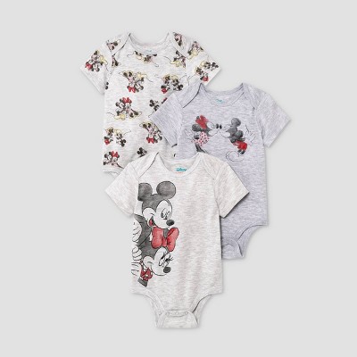 Baby Boys' Disney Mickey Mouse & Friends Minnie 3pk Bodysuit and One Piece Clothing Set - Heathered Gray 3-6M