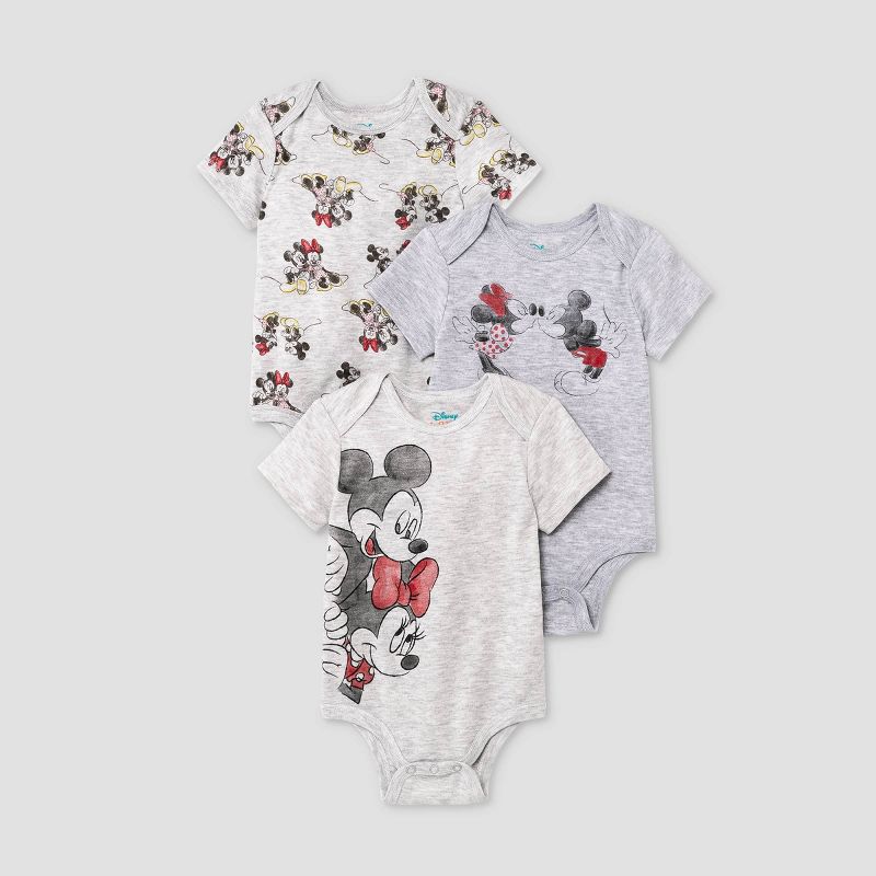 Baby Boys' Disney Mickey Mouse & Friends Minnie 3pk Bodysuit and One Piece Clothing Set - Heathered Gray, 1 of 7