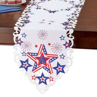 Collections Etc Embroidered Starburst Patriotic Table Linens