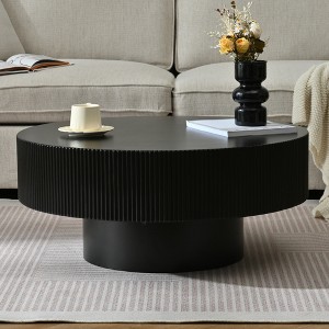 Modern Round/Square Coffee Table Cocktail Table Accent Table Drum End Table Minimalist Fluted Center Table, Easy Assembly, Black/White-ModernLuxe - 1 of 4