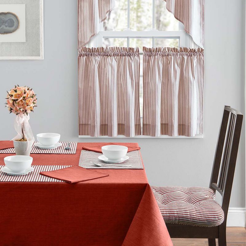 Ellis Curtain Plaza Classic Ticking Stripe Printed on Natural Ground 1.5" Rod Pocket Tailored Swag 56" x 36" Brick, 4 of 6