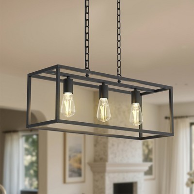 YANSUN 3-Light Matte Black Farmhouse Kitchen Island Lighting, Modern Rectangular Chandeliers for Dining room Foyer
