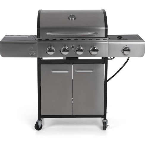 Nexgrill 4-Burner Propane Gas Grill in Black with Side Burner and Stainless  Steel Main Lid