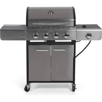 Captiva Designs E02GR001 Stainless Steel 4-Burner Propane Gas Grill with Side Burner and Side Tables