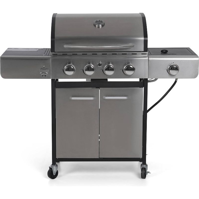 Captiva Designs E02GR001 Stainless Steel 4-Burner Propane Gas Grill with Side Burner and Side Tables, 1 of 13