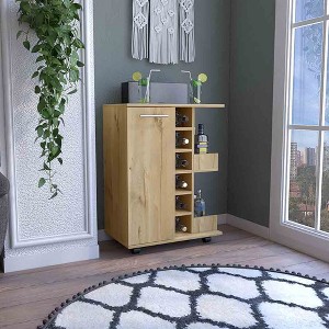 Kitchen Cart with 2 Open Liquor Bottle Shelves and Four Casters - 1 of 4