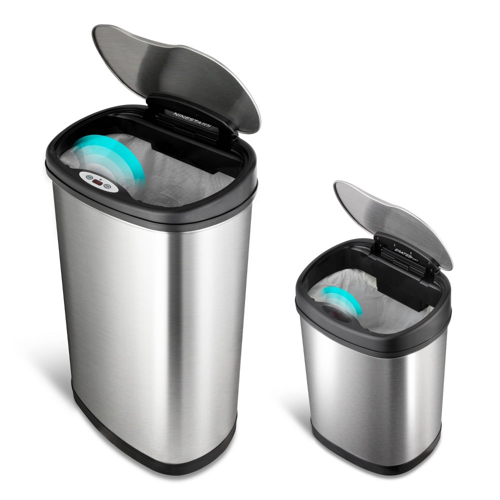 Photos - Waste Bin Nine Stars Combo 13gal/50L & 3.2gal/12L Motion Sensor Step Trash Can: Touchless, Hands-Free, Stainless Steel, Pedal-Operated