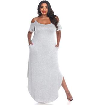 Women's Plus Size Cold Shoulder Lexi Maxi Dress with Pockets - White Mark