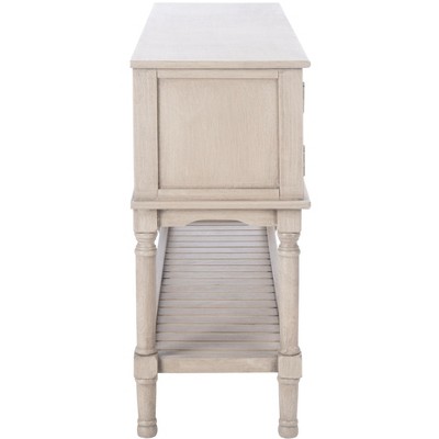 Greige Wood and Metal Console Table with Storage Drawers