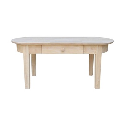 43.7" Natural Wood Oval Coffee Table with Storage