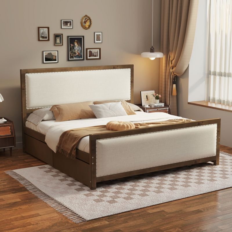 Queen/Full Size Upholstered Platform Bed with 4 Drawers, Beige-ModernLuxe, 1 of 13