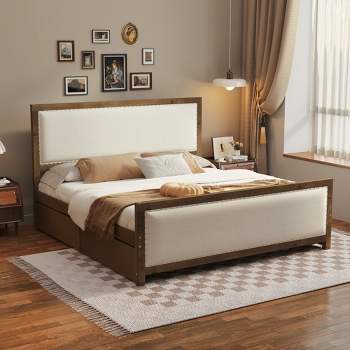 Queen/Full Size Upholstered Platform Bed with 4 Drawers, Beige-ModernLuxe
