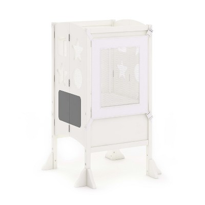 Guidecraft Classic Kitchen Helper Kids' Step Stool: Folding, Adjustable Kids Non-Slip Learning Toddler Tower with Safe Keepers