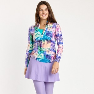 Calypsa Women's Plus Size Half-Zip Long Sleeve Rash Guard UPF 50+ Nora Swim Top - 1 of 4