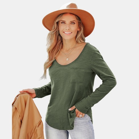 Women's Slub Knit Long Sleeve Henley Tee - Cupshe : Target