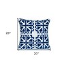 HomeRoots 20" Blue and White Geometric Cotton Throw Pillow - 3 of 4