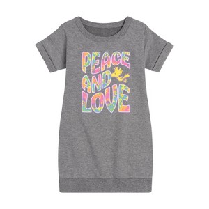 Girls' - Peanuts - Peace & Love Woodstock Graphic Short Sleeve Fleece Dress - 1 of 4