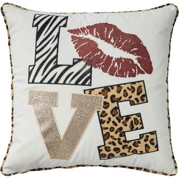 Mina Victory Holiday Pillows Lips Love Leopard 16" x 16" Multicolor Indoor Throw Pillow