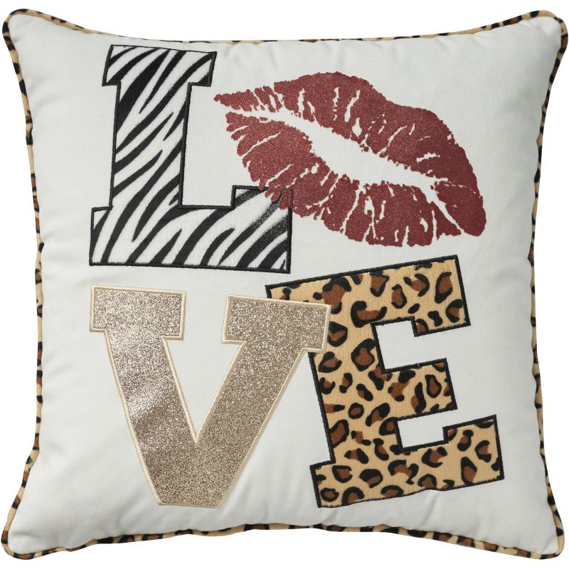 Mina Victory Holiday Pillows Lips Love Leopard 16" x 16" Multicolor Indoor Throw Pillow, 1 of 6